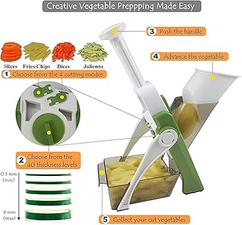 Premium Madoline Vegetable Slicer – Adjustable Stainless Steel Blades for Effortless Precision Cutting, Julienne, and Slicing – Safe, Durable & Easy to Use Kitchen Tool